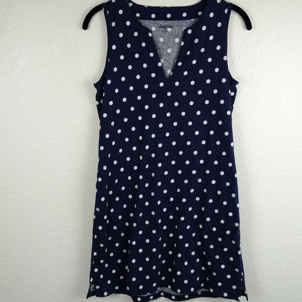 Lands' End Navy Polka Dot Sleeveless‎ Shift Dress Size XS